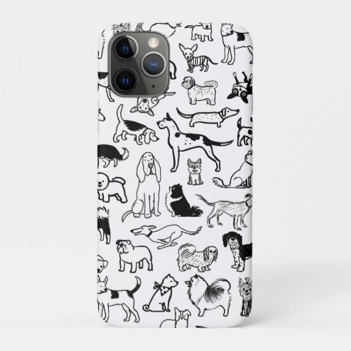 Black and White Dogs Pattern  Cute Canine Lovers iPhone 11 Pro Case