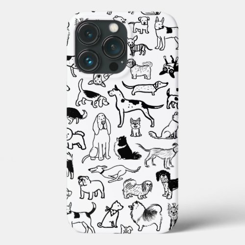 Black and White Dogs Pattern  Cute Canine Lovers iPhone 13 Pro Case