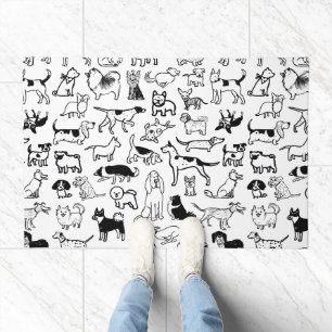 Black and White Dogs Pattern Cute Canine Lover's Doormat