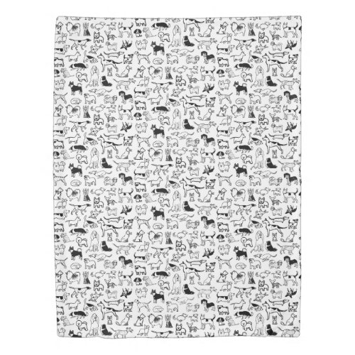 Black and White Dogs Pattern  Cute Canine Lovers Duvet Cover