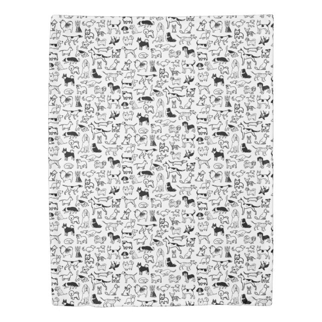 Black and White Dogs Pattern | Cute Canine Lover's Duvet Cover (Front)