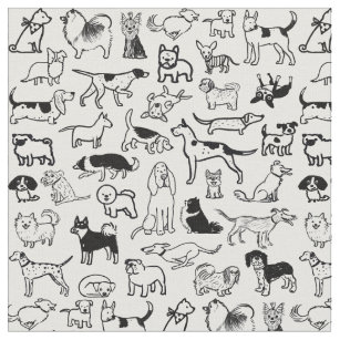 Black and White Dogs Pattern   Cute Canine Lover's Fabric