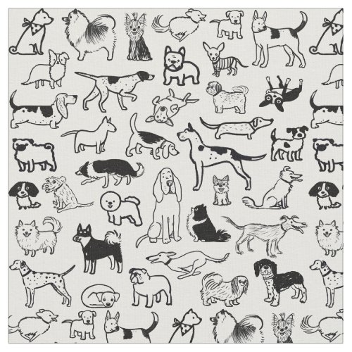 Black and White Dogs Pattern  Cute Canine Lovers Fabric