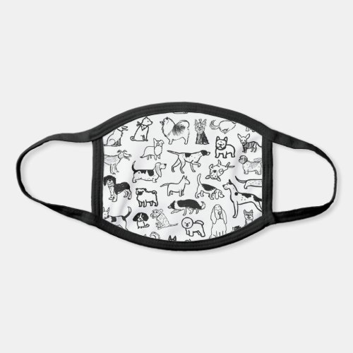 Black and White Dogs Pattern  Cute Canine Lovers Face Mask