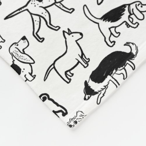 Black and White Dogs Pattern  Cute Canine Lovers Fleece Blanket