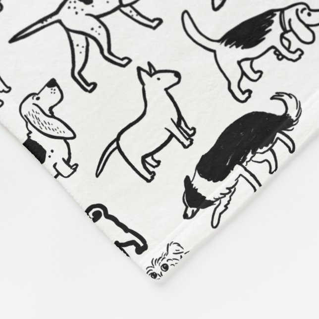 Black and White Dogs Pattern | Cute Canine Lover's Fleece Blanket (Corner)