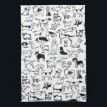 Black and White Dogs Pattern | Cute Canine Lover's Kitchen Towel<br><div class="desc">Black and white dogs pattern featuring many dog breeds including a Beagle, Pug, Cocker Spaniel, Border Collie, Great Dane, French Bulldog, Bloodhound, Yorkshire Terrier, Shiba Inu, Basset Hound, Pit Bull, Bull Terrier, Boston Terrier, Alaskan Klee Kai, Bulldog, Dalmatian, Bichon Frise, Dachshund, Pointer, Pekingese, Chihuahua, Shih Tzu, Keeshond, and Pomeranians. A...</div>