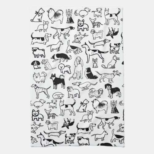 Black and White Dogs Pattern  Cute Canine Lovers Kitchen Towel