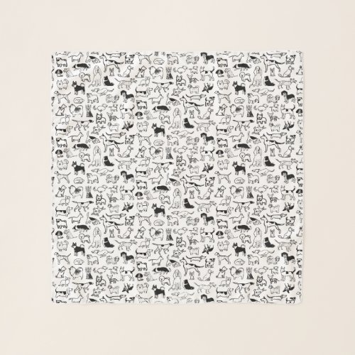 Black and White Dogs Pattern  Cute Canine Lovers Scarf