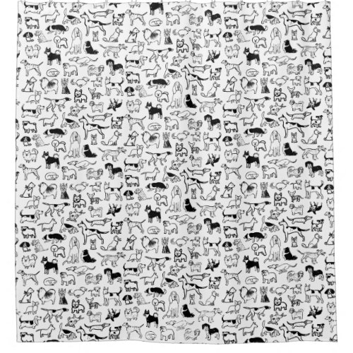 Black and White Dogs Pattern  Cute Canine Lovers Shower Curtain