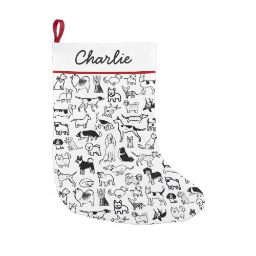 Black and White Dogs Pattern  Cute Canine Lovers Small Christmas Stocking