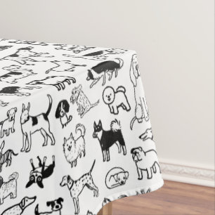 Black and White Dogs Pattern   Cute Canine Lover's Tablecloth