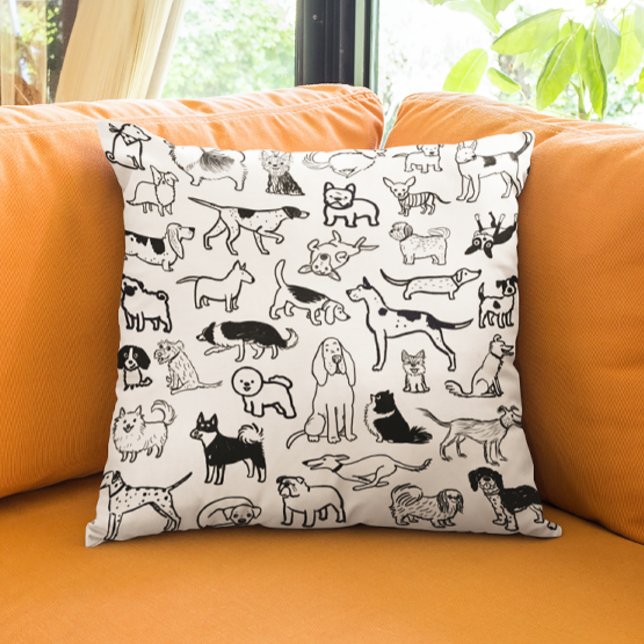 Black and White Dogs Pattern | Cute Canine Lover's Throw Pillow (Creator Uploaded)