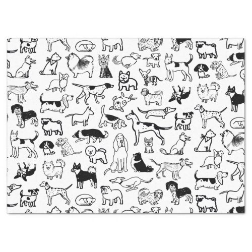 Black and White Dogs Pattern  Cute Canine Lovers Tissue Paper