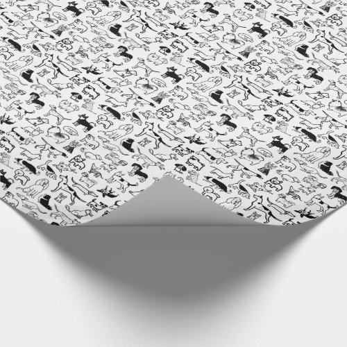 Black and White Dogs Pattern  Cute Canine Lovers Wrapping Paper