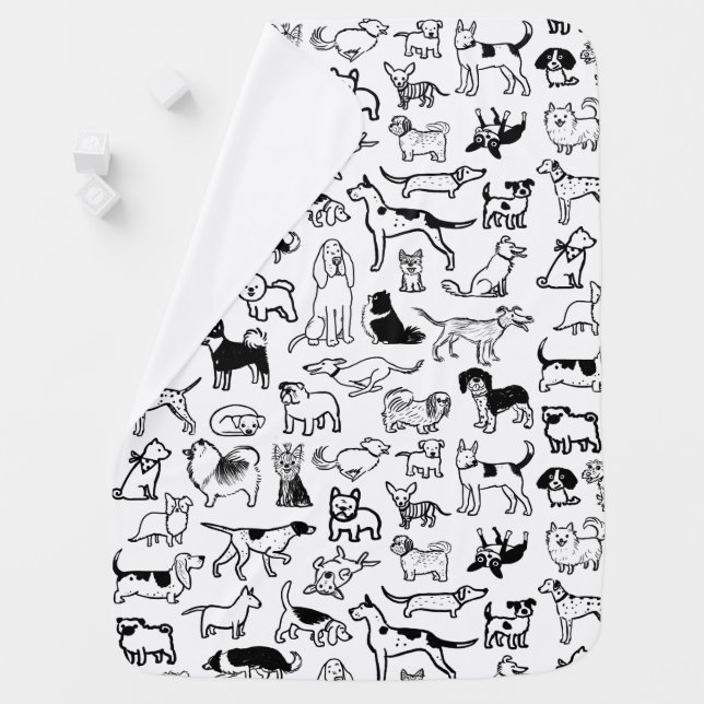 Black and White Dogs Pattern | Cute Canines Baby Blanket (In Situ)