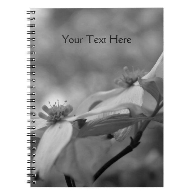 Black And White Dogwood Flower Blossoms Notebook (Front)
