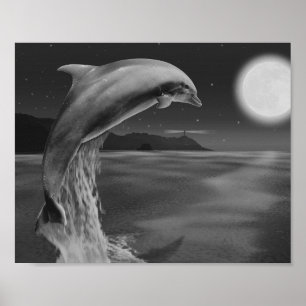 Black and White Dolphin Tropical Printable Art Poster
