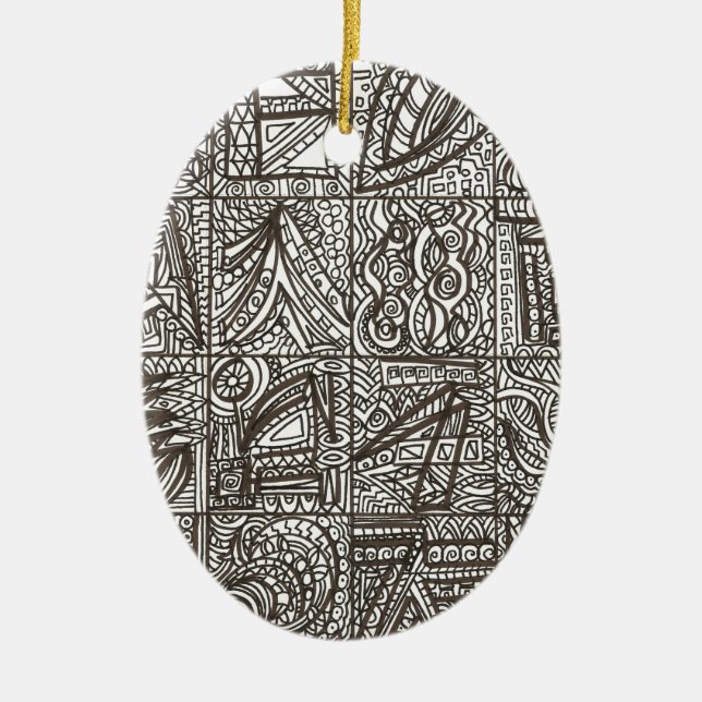 Black And White Doodle - Abstract Ink Drawing Ceramic Ornament (Front)