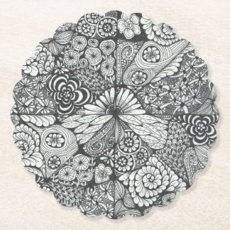 Black and white doodle art coaster. paper coaster