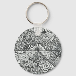 Black and white doodle art keyring. keychain