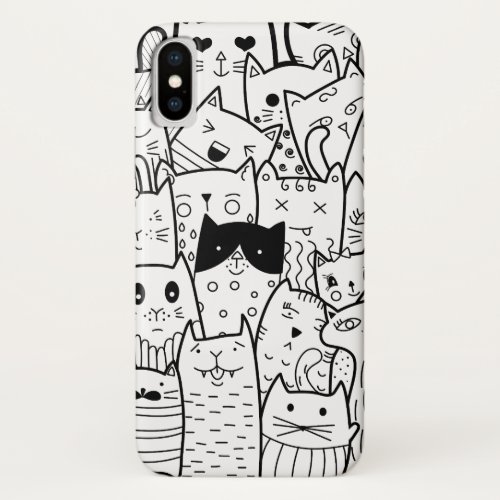 Black and white doodle cats iPhone x case