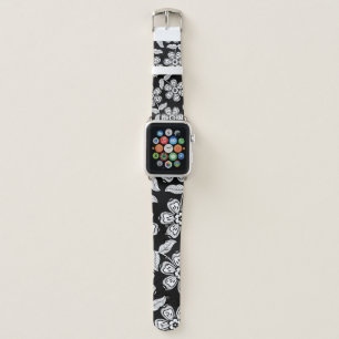 Black and white doodle flower patternblack,abstrac apple watch band