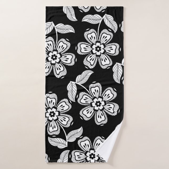 Black and white doodle flower patternblack,abstrac bath towel (Bath Towel)