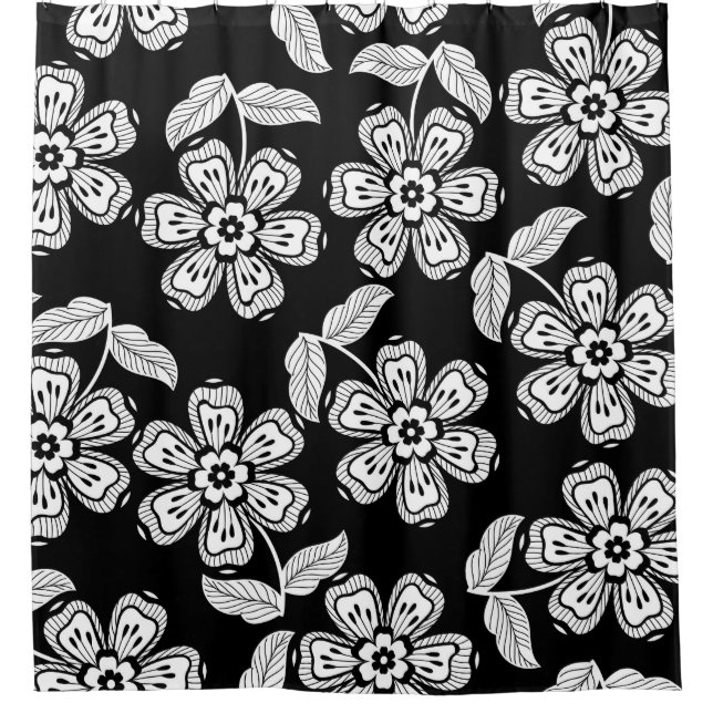 Black and white doodle flower patternblack,abstrac shower curtain (Front)
