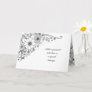 Black and White Doodle Flowers Color In Picture Card
