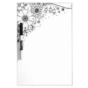 Black and White Doodle Flowers Color In Picture Dry Erase Board
