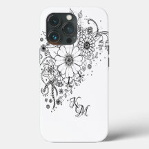 Black and White Doodle Flowers Color In Picture