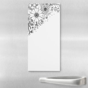 Black and White Doodle Flowers Color In Picture Magnetic Notepad