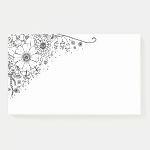 Black and White Doodle Flowers Color In Picture Post-it Notes