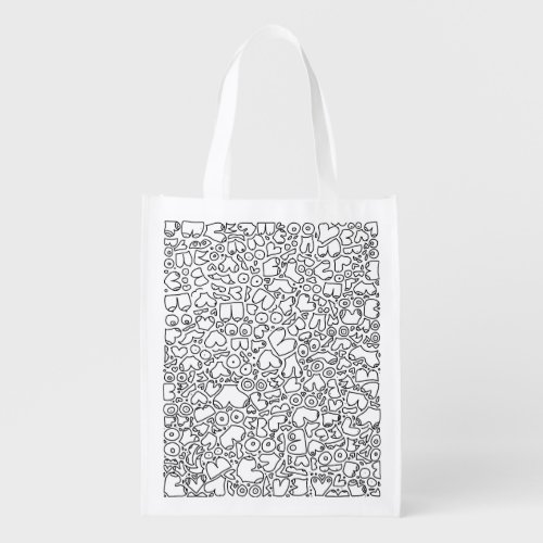 black and white doodle grocery bag