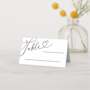 Black And White Doodle Heart Calligraphy Wedding Place Card