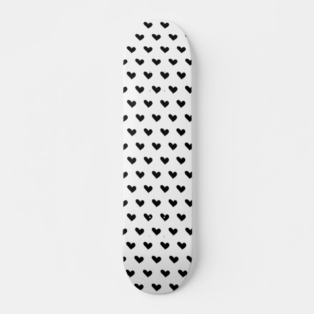 Black and White Doodle Heart Pattern Skateboard (Front)