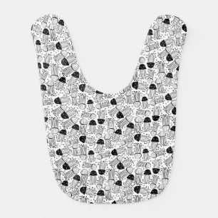 Black and white doodle jelly fish pattern baby bib