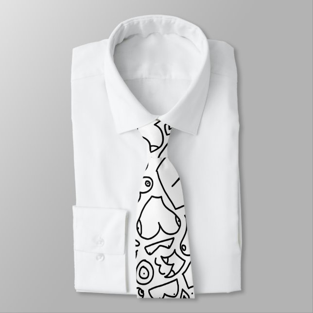 black and white doodle neck tie (Tied)