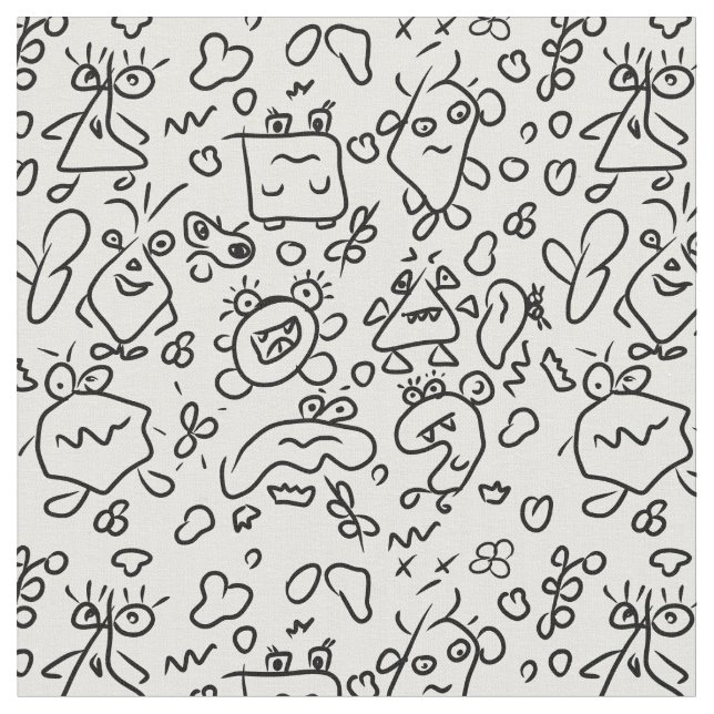 Black and white doodle pattern fabric (Close Up)