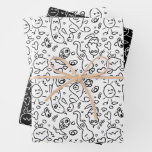 Black and white doodle pattern wrapping paper shee