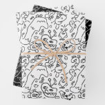 Black and white doodle pattern wrapping paper shee