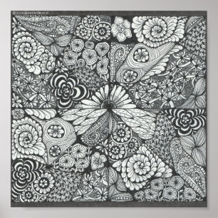 Black and white doodle print 8x8in.