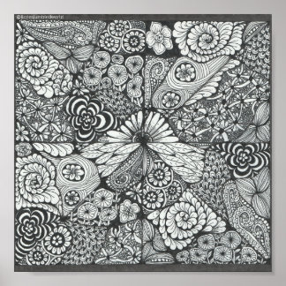 Black and white doodle print 8x8in.