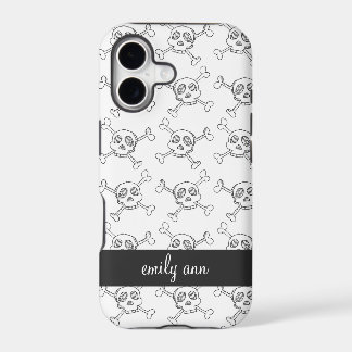 Black and White Doodle Skulls Pattern iPhone 17 Case