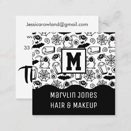 BLACK AND WHITE DOODLES SQUARE BUSINESS CARD