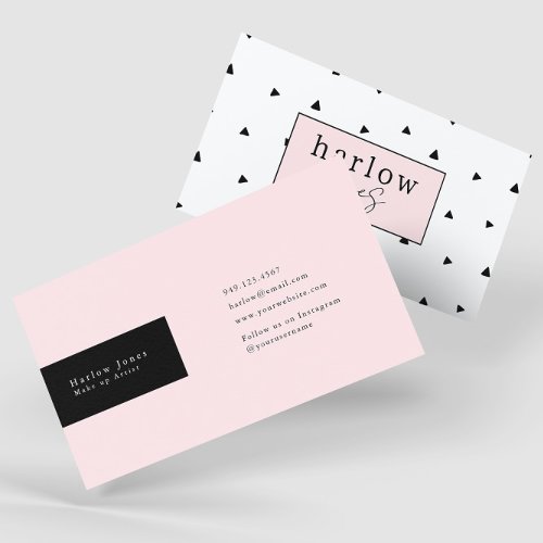 Black and White Doodles with Blush Pink Cute Business Card
