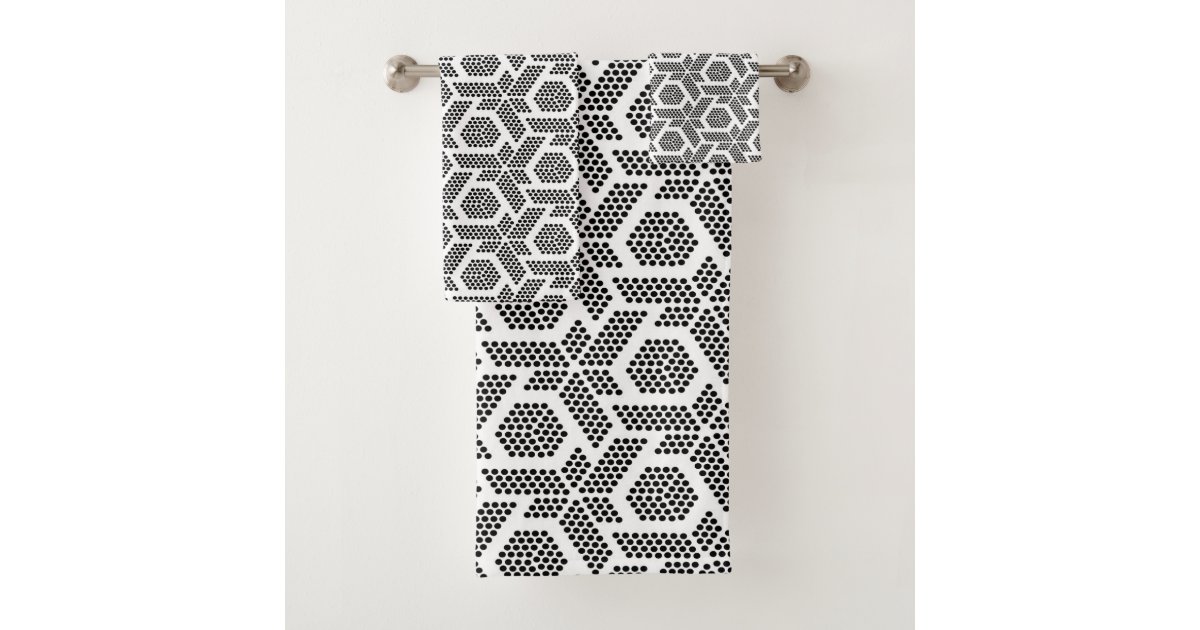 Black and white doted geometric pattern bath towel set Zazzle