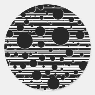 Black and White Dots and Stripes Classic Round Sticker