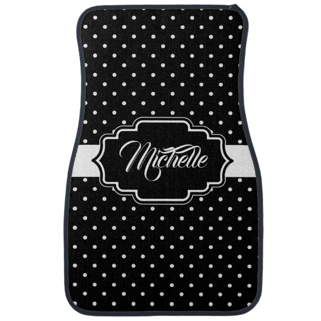 Black and White Dots Car Floor Mat (Front)